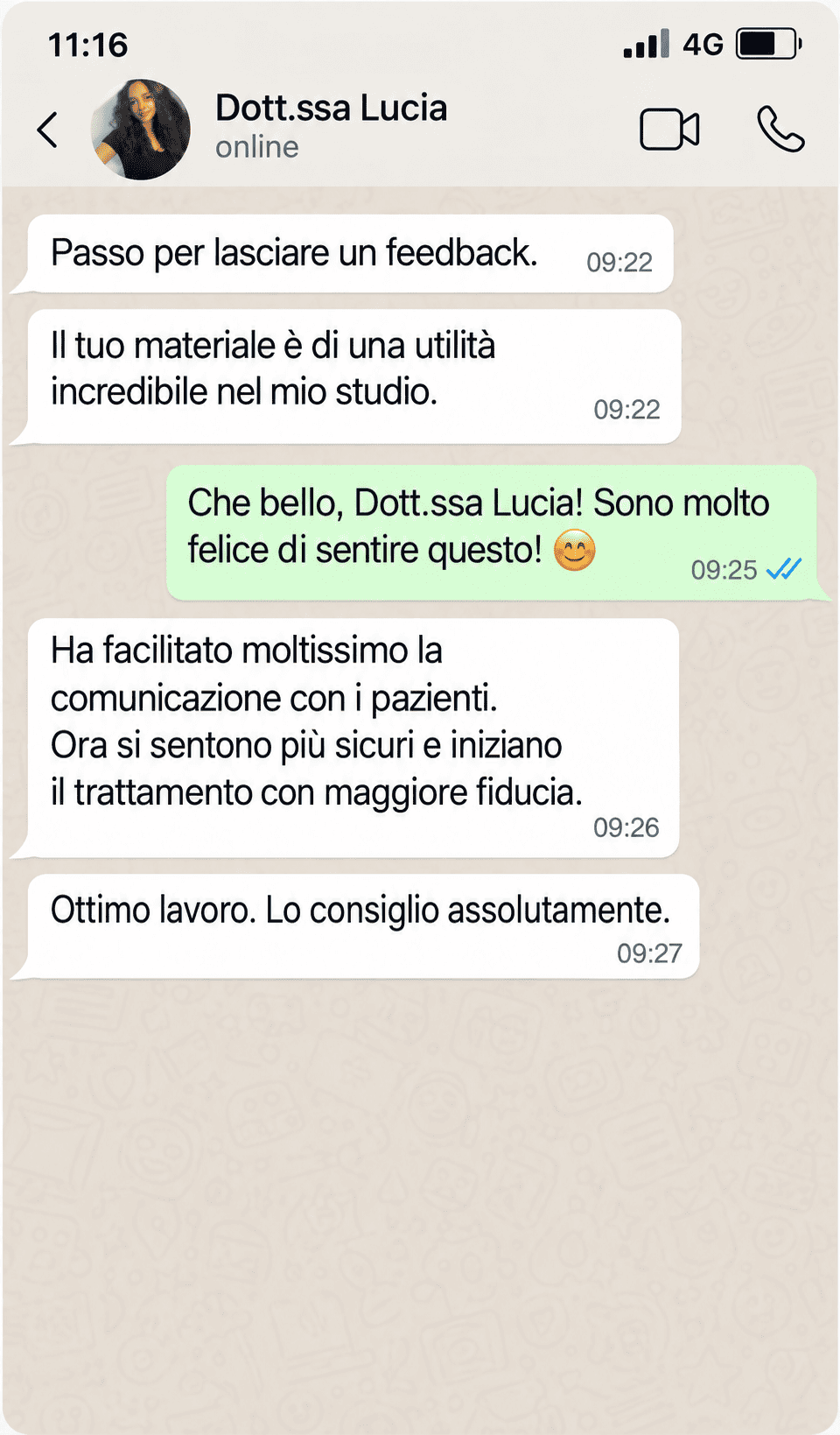 Testimonianza WhatsApp di Dott.ssa Lucia